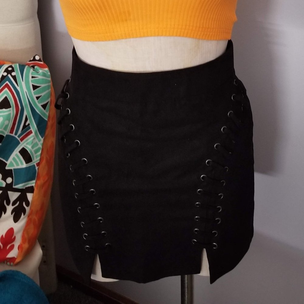 stitched mini skirt